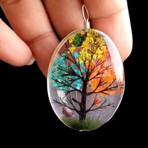 COPY - Delicate Crystal Glass Multicolor Dried Flowers Oval pendant  15mm M01954